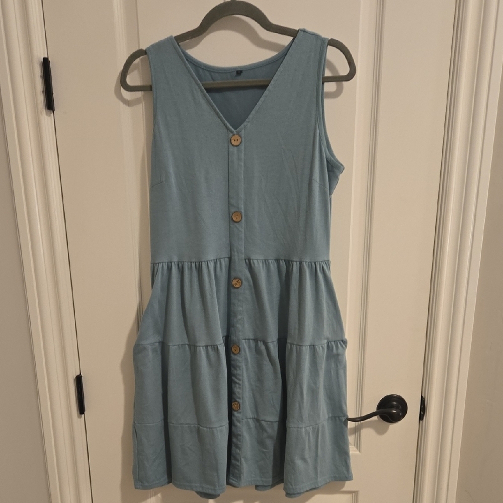 Sleeveless Blue Button-Down Kids Dress